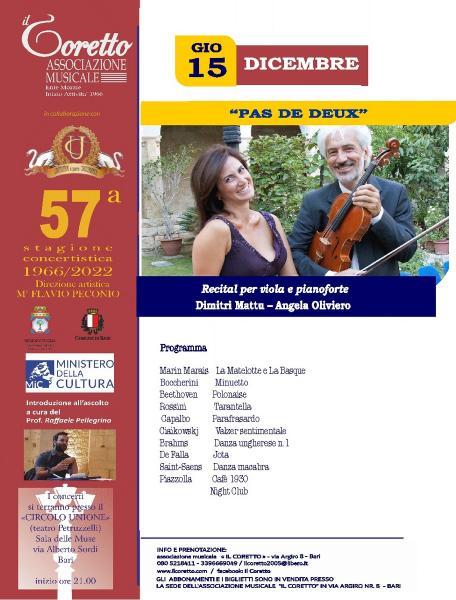"PAS DE DEUX"  RECITAL PER VIOLA E PIANFORTE  DIMITRI MATTU -ANGELA OLIVIERO