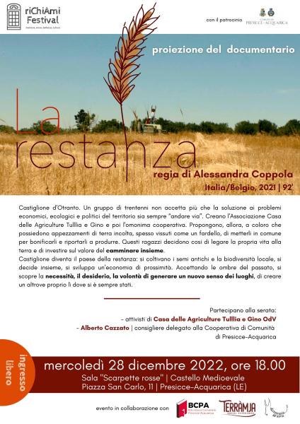 riChiAmi festival | proiezione documentario LA RESTANZA