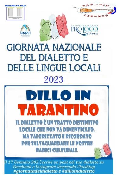 Giornata Nazionale del dialetto e delle lingue locali. Taranto e il suo dialetto V edizione. Dillo in tarantino