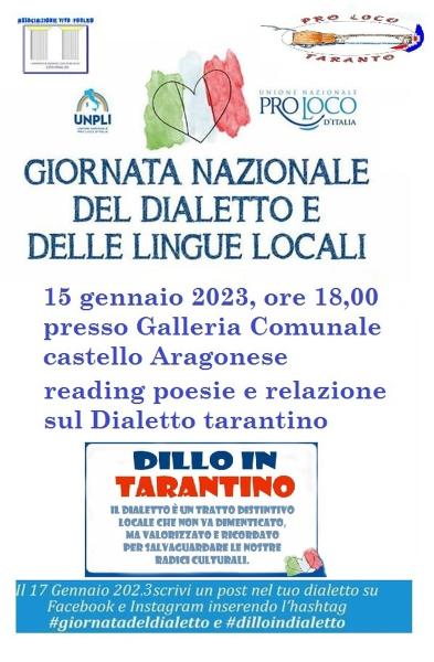 Giornata Nazionale del dialetto e delle lingue locali. Taranto e il suo dialetto V edizione. Dillo in tarantino