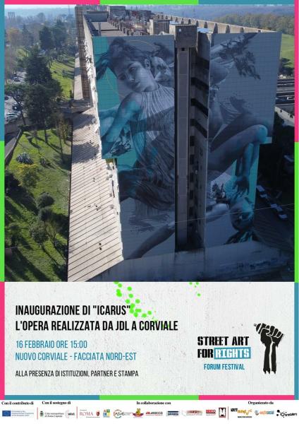 JDL firma il suo ultimo muro a Roma:   un imponente murale di 40 metri  tra i più grandi della Capitale  nell’ambito di Street Art for Rights Forum Festival