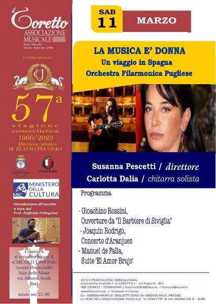 LA MUSICA E' DONNA UN VIAGGIO IN SPAGNA ORCHESTRA FILARMONICA PUGLIESE - SUSANNA PESCETTI : DIRETTORE - CARLOTTA DALIA : CHITARRA SOLISTA