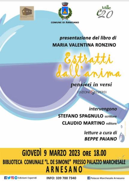 Maria Valentina Ronzino presenta: Estratti dall’anima. Pensieri in versi