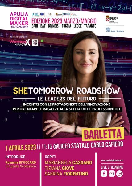 She Tomorrow: arriva nella BAT  il roadshow che orienta le ragazze alla scelta delle nuove professioni del digitale in Puglia.