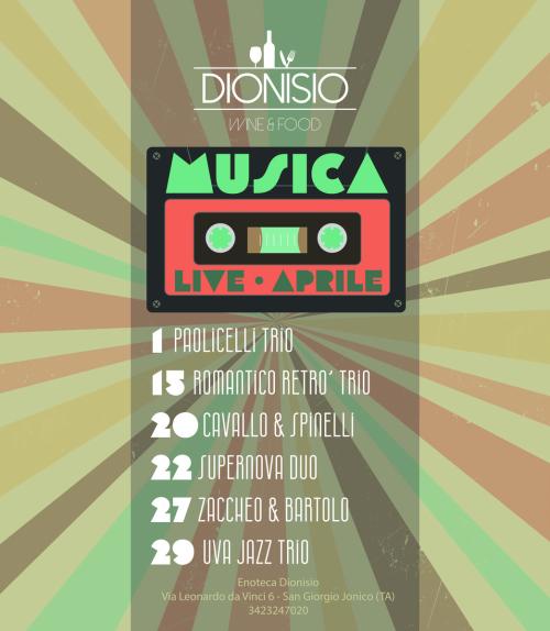 LIVE APRILE | Jazz - BossaNova - Cantautorato | Enoteca Dionisio