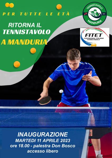 Inaugurazione a Manduria del settore sportivo Tennistavolo, martedì 11 aprile