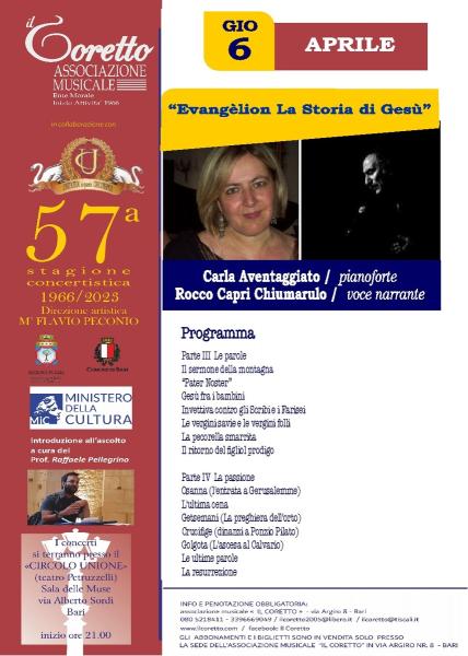 “EVANGÈLION LA STORIA DI GESU’ “  CARLA AVENTAGGIATO -PIANOFORTE - ROCCO CAPRI CHIUMARULO - VOCE NARRANTE