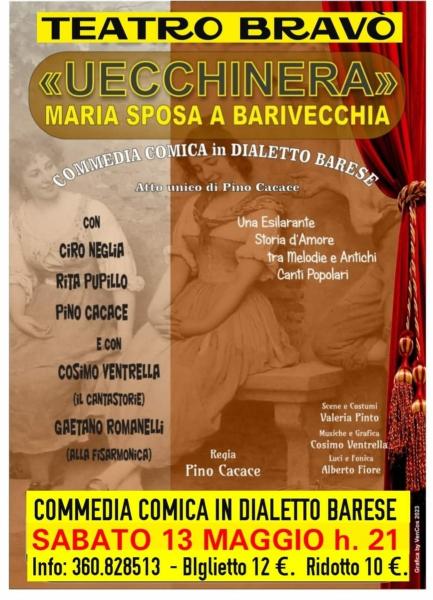 Il Borgo delle Arti presenta al Tetro BRAVO'  la commedia comica in dialetto barese "UECCHINERA" Maria sposa a Barivecchia - SABATO 13 Maggio ore 21:00