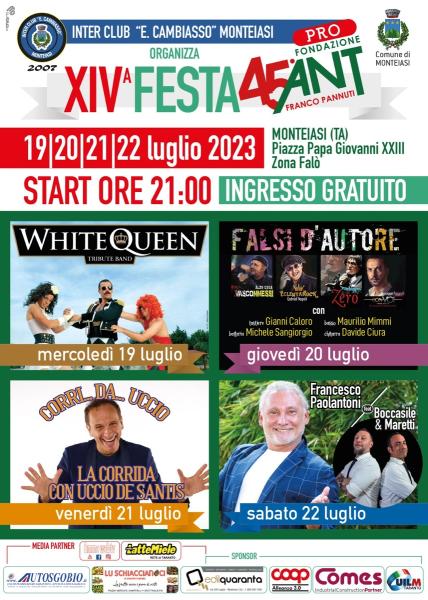 XIV^ Festa Pro-Ant 2023 - Monteiasi, 19-20-21-22 luglio 2023