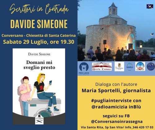 Scrittori in Contrada, Davide Simeone presenta "Domani mi sveglio presto"