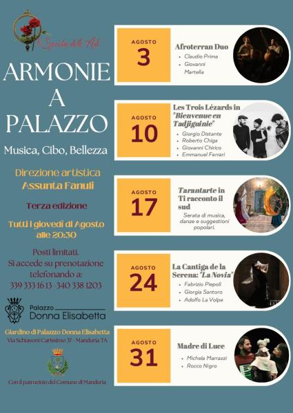 Armonie a Palazzo 2023 - Musica, Cibo, Bellezza nel Giardino di Palazzo Donna Elisabetta a Manduria