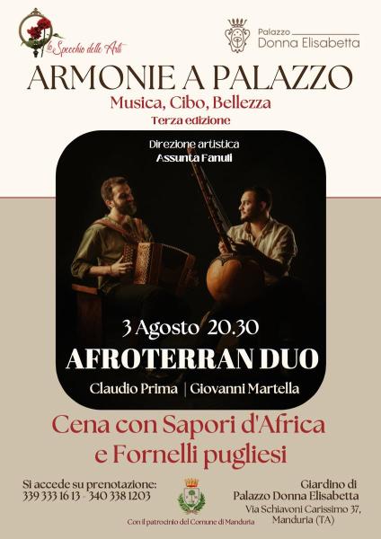 A Manduria Afroterran Duo – Musica e Cena tra sapori d’Africa e fornelli Pugliesi