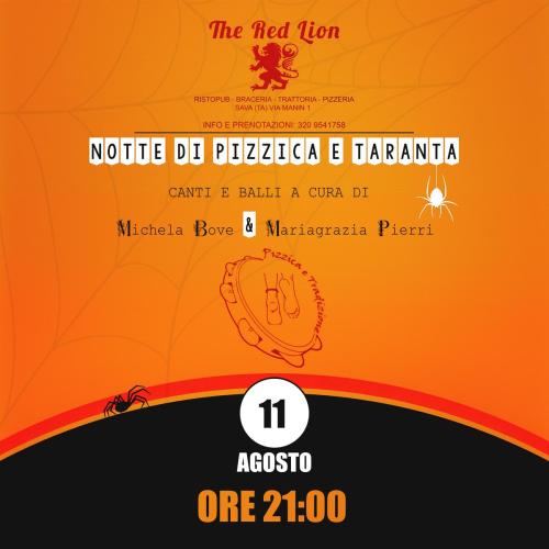 Notte di pizzica e Taranta, cena spettacolo salentina al The Red Lion Sava