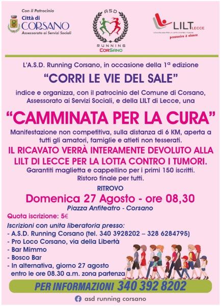 ‘Corri le Vie del Sale’, a Corsano Una ‘Camminata per la Cura’