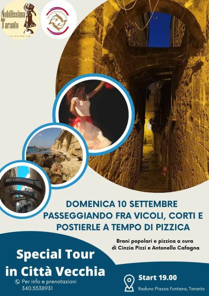 Domenica 10 settembre, Passeggiando fra vicoli,  corti e postierle a ritmo di pizzica.