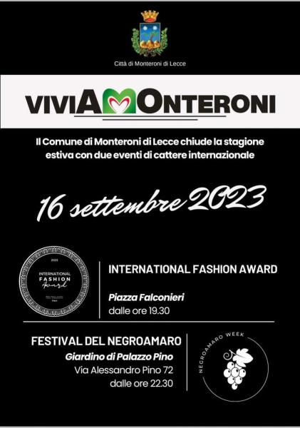 A Monteroni di Lecce parte la "Negroamaro Week" con Il Festival del Negroamaro e l’International Fashion Award