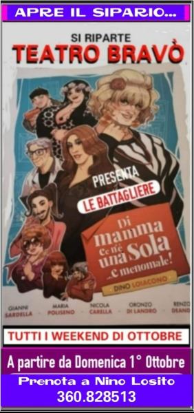 APRE IL SIPARIO...Si ripate al TRATRO BRAVO' com le repliche della supercomica commedia di "PUPETTA e le Battagliere" Domenica 1° Ottobre e tutti i Week Emd.