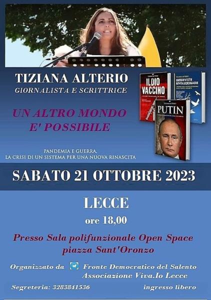 Un nuovo mondo è possibile. Incontro a Lecce con Tiziana Alterio