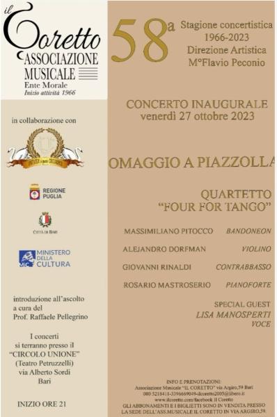 OMAGGIO A PIAZZOLLA QUARTETTO "FOUR FOR TANGO" SPECIAL GUEST LISA MANOSPERTI VOCE