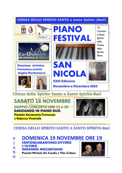 I Concerti del 18 e 19 Novembre per il  Pianofestival San Nicola dell'EurOrchestra