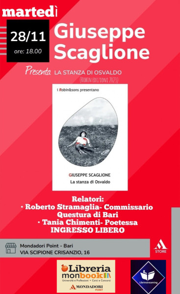Giuseppe Scaglione presenta a Bari “La stanza di Osvaldo”