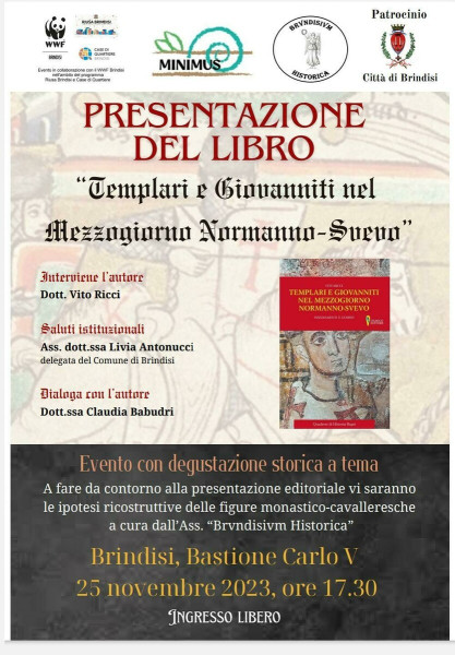 Brvndisivm Historica presenta il libro di Vito Ricci, "Templari e Giovanniti nel Mezzogiorno Normanno-Svevo"
