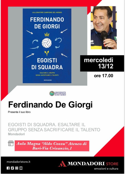 Università degli Studi di Bari ospita in Aula Magna Ferdinando De Giorgi, icona del Volley italiano