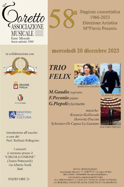 TRIO FELIX  MARILENA GAUDIO SOPRANO- FLAVIO PECONIO- PIANISTA - GIACOMO PIEPOLI - CLARINETTO