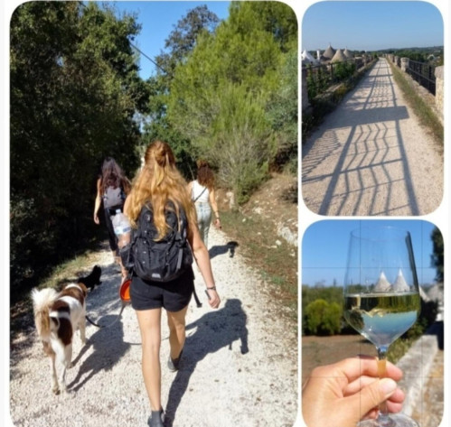 Camminata in natura con calice di vino