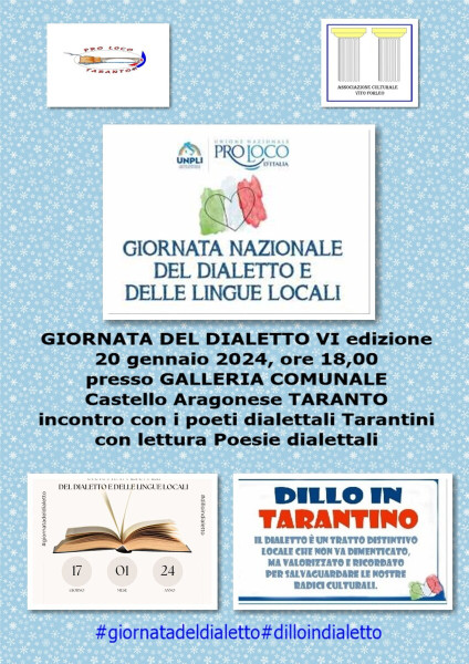 Giornata Nazionale del dialetto e delle lingue locali. Taranto e il suo dialetto VI edizione. DILLO IN TARANTINO