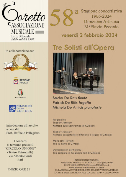 TRE SOLISTI ALL'OPERA  SACHA DE RITIS  flauto-PATRICK DE RITIS fagotto  MICHELA DE AMICIS pianoforte