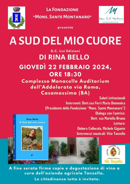 Presentazione del volume A SUD DEL MIO CUORE di RINA BELLO(Lisi Editore )