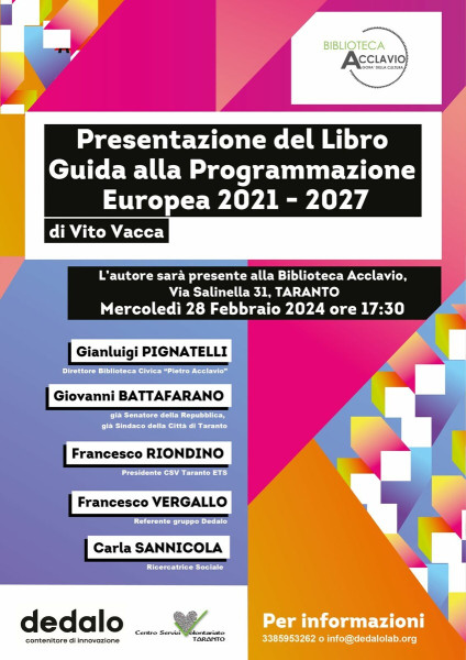 Taranto – Presentazione del libro Guida alla Programmazione Europea 2021-2027 di Vito Vacca