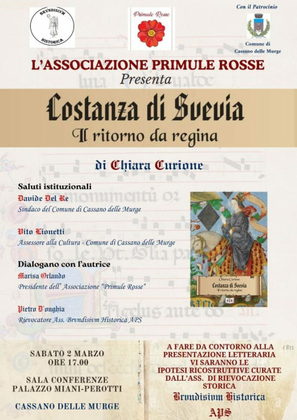 Cassano delle Murge, presentazione del libro "Costanza di Svevia - Il ritorno da regina" di Chiara Curione