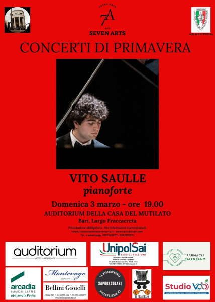 Il pianista Vito Saulle per i "Concerti di Primavera"