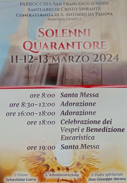 Solenni Quarantore nella parrocchia di San Francesco d'Assisi