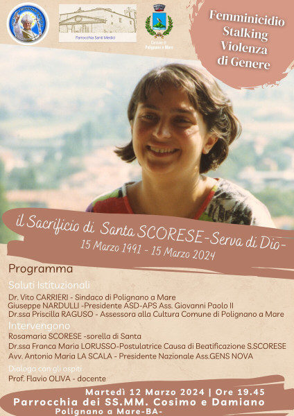 Femminicidio, Stalking e Violenza Sulle Donne di Genere:  IL SACRIFICIO DI SANTA SCORESE - Serva di DIO -