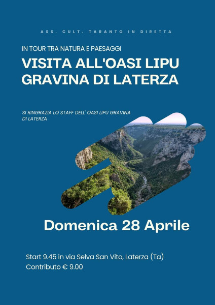 Domenica 28 aprile, visita all' Oasi Lipu Gravina di Laterza