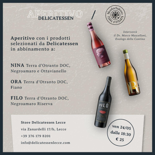 Aperitivo Delicatessen con abbinamento di vini MenhirSalento