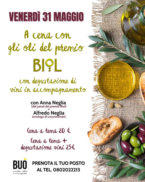A cena con gli oli del premio Biol con abbinamento di vini