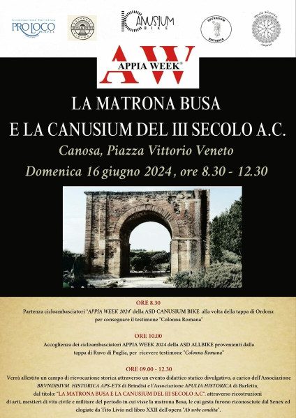 Canosa, Appia Week 2024: il 16 giugno 2024  Tappa Canosa di Puglia a cura della ASD Canusium Bike