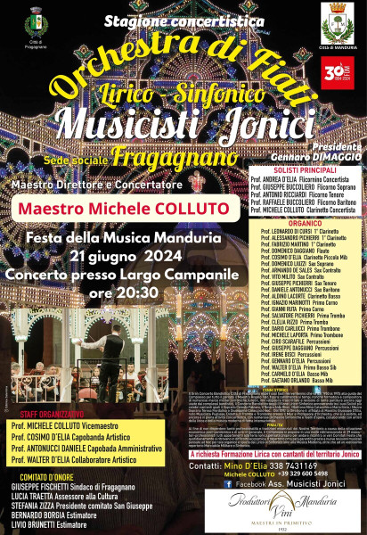 Gran Concerto Bandistico Città di Fragagnano, venerdì 21 giugno a Manduria nella Festa della Musica