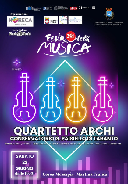 Martina Franca – Festa Della Musica Europea 2024 Martina Franca – TA  Quartetto d&apos;archi del Conservatorio Paisiello di Taranto #LIVE@Corso Messapia-Martina Franca (Ta)