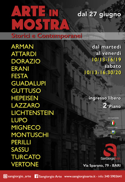 Il Novecento incontra l'arte contemporanea in una mostra collettiva. Arriva ARTE IN MOSTRA, dal 27 giugno alla SanGiorgio di Bari.
