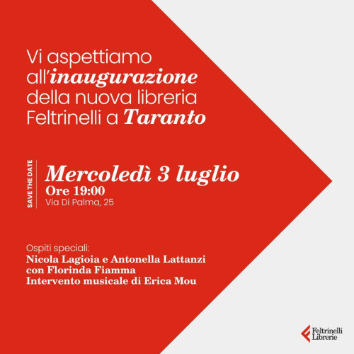 Inaugurazione Feltrinelli Taranto: con Erica Mou, Nicola Lagioia e Antonella Lattanzi