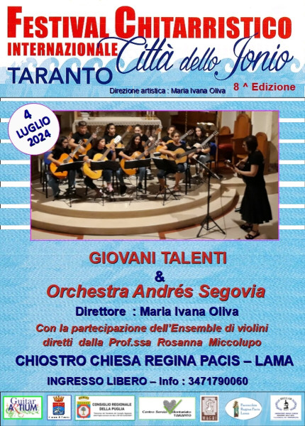 FESTIVAL CHITARRISTICO INTERNAZIONALE "CITTA' DELLO JONIO" CONCERTO GIOVANI TALENTI E ORCHESTRA Andrés Segovia -DIRETTRICE MARIA IVANA OLIVA