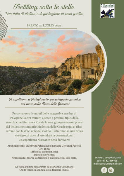 Trekking sotto le stelle: con note di violino e degustazione in casa grotta