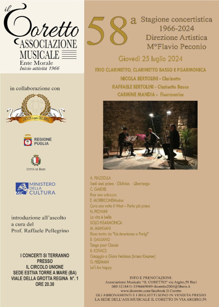 TRIO CLARINETTO, CLARINETTO BASSO E FISARMONICA NICOLA BERTOLINI - CLARINETTO- RAFFAELE BERTOLINI -CLRINETTO BASSO - CARMINE MANDIA - FISARMONICA