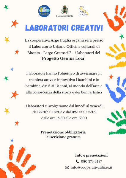 Argo Puglia lancia "Genius Loci": laboratori per bambini alla scoperta dell'arte e della storia