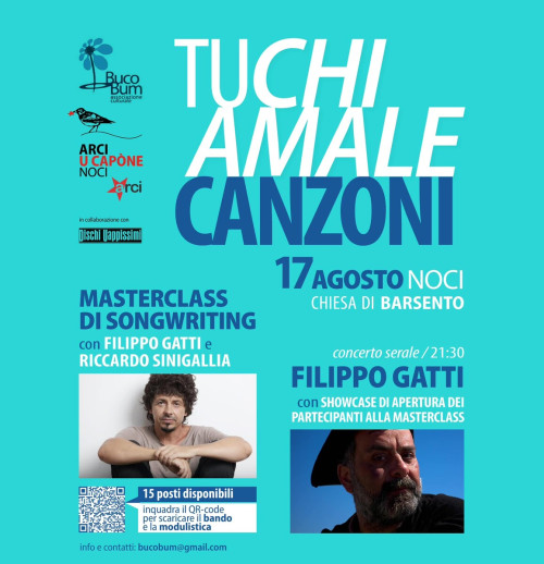 "Tu chiamale Canzoni": masterclass di Songwriting condotta da Filippo Gatti e Riccardo Sinigallia + concerto di Filippo Gatti